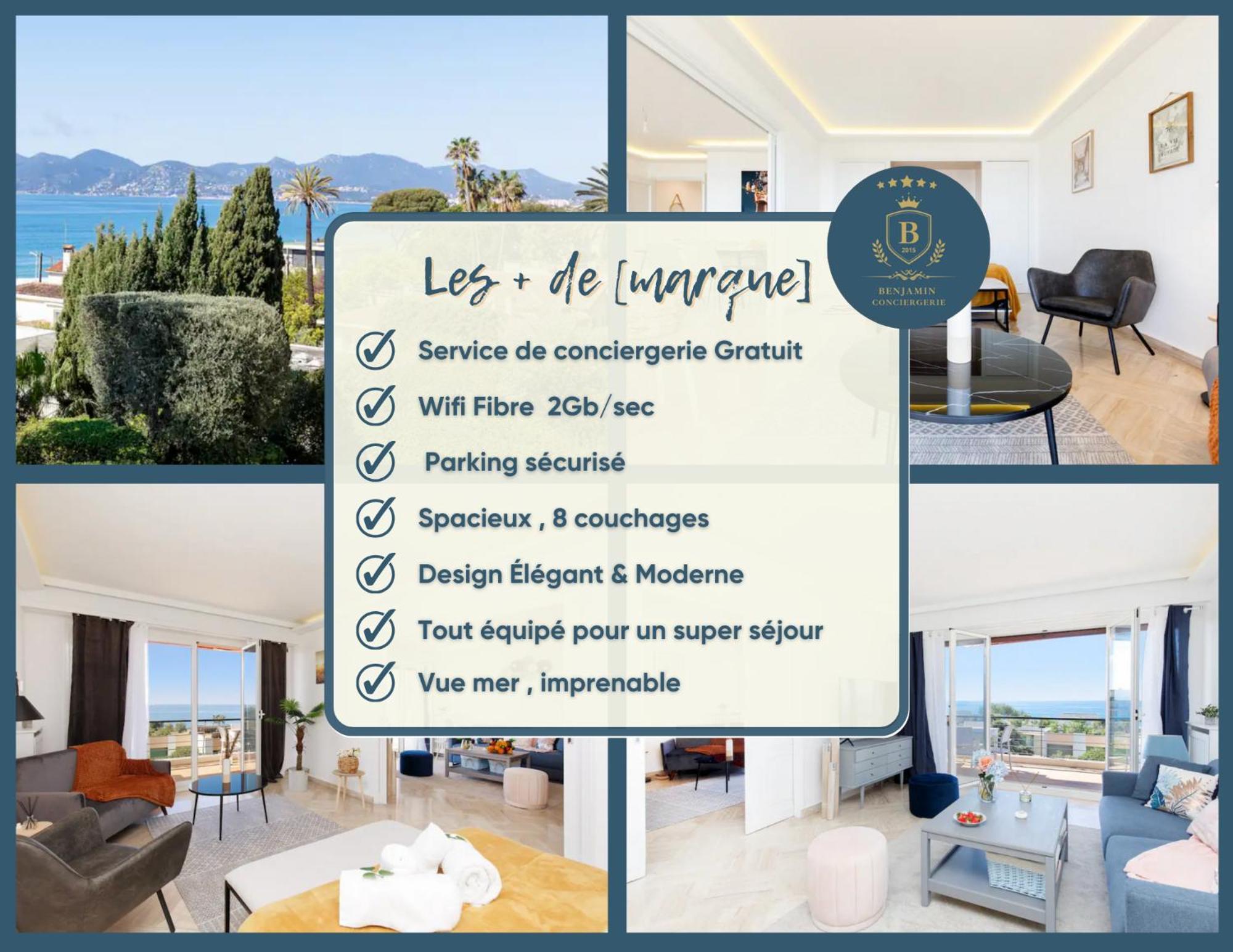 Suite Riviera - Sea View - Clim - 50M Plage - Residence De Standing - Spacieux 180 M2 - Parking 칸느 외부 사진
